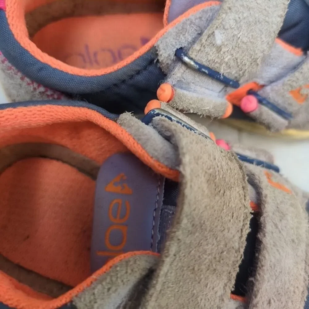 PLAE Ty Little Girl's Size 8 Comfort Running Shoes Gray Blue Pink Orange